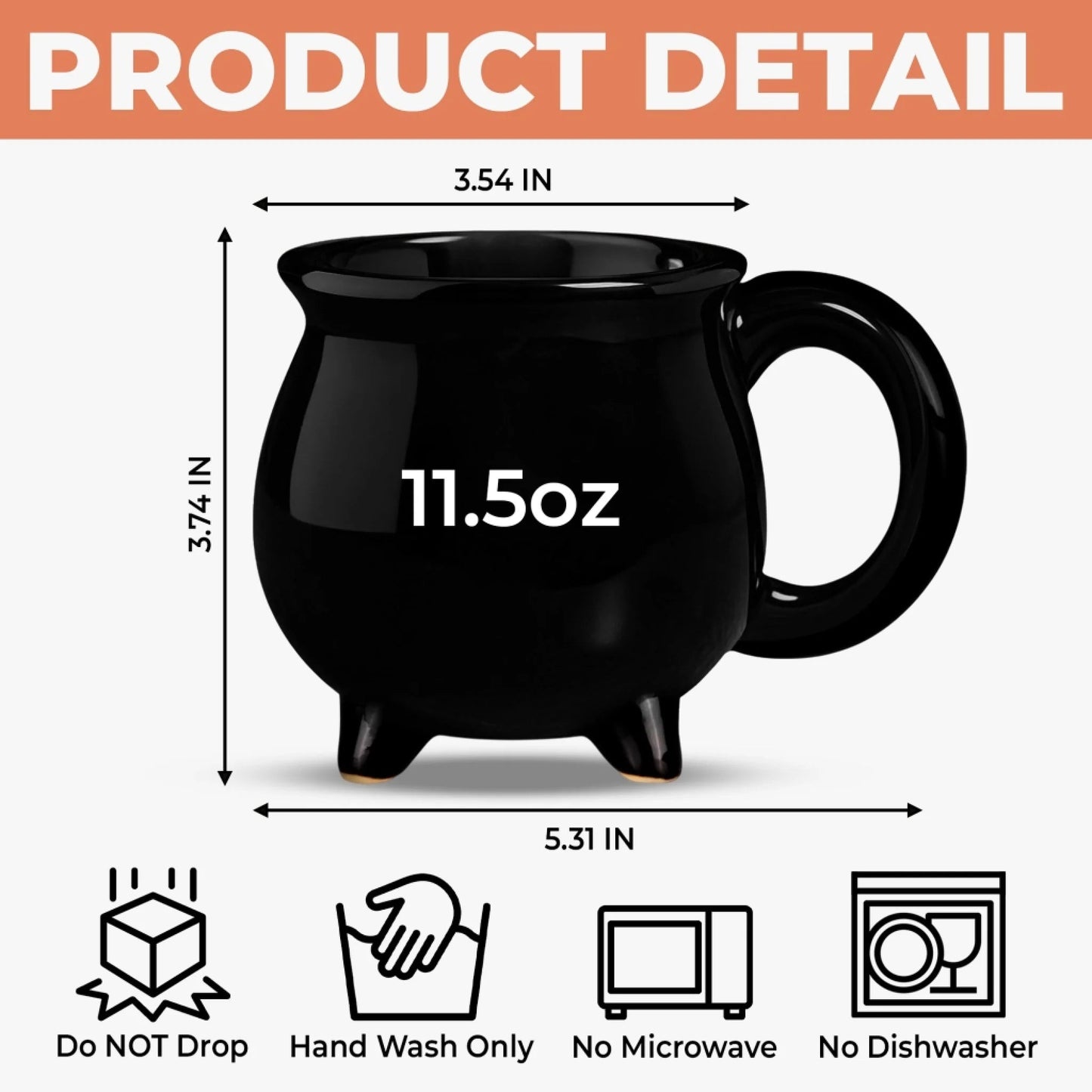 Witch Cauldron Coffee Mug - Black Ceramic 3-Legged Potion Cup for Halloween & Fall Aesthetic