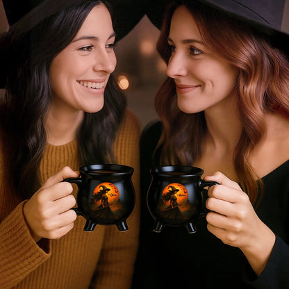 Witch Cauldron Coffee Mug - Black Ceramic 3-Legged Potion Cup for Halloween & Fall Aesthetic