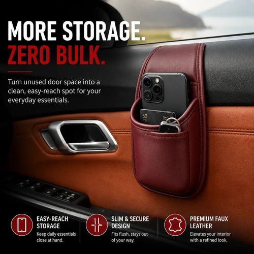 Leather Car Door Storage Pocket | Double-Layer Car Door Organizer
