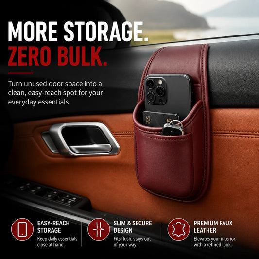 Leather Car Door Storage Pocket | Double-Layer Car Door Organizer