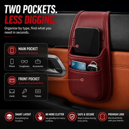 Leather Car Door Storage Pocket | Double-Layer Car Door Organizer