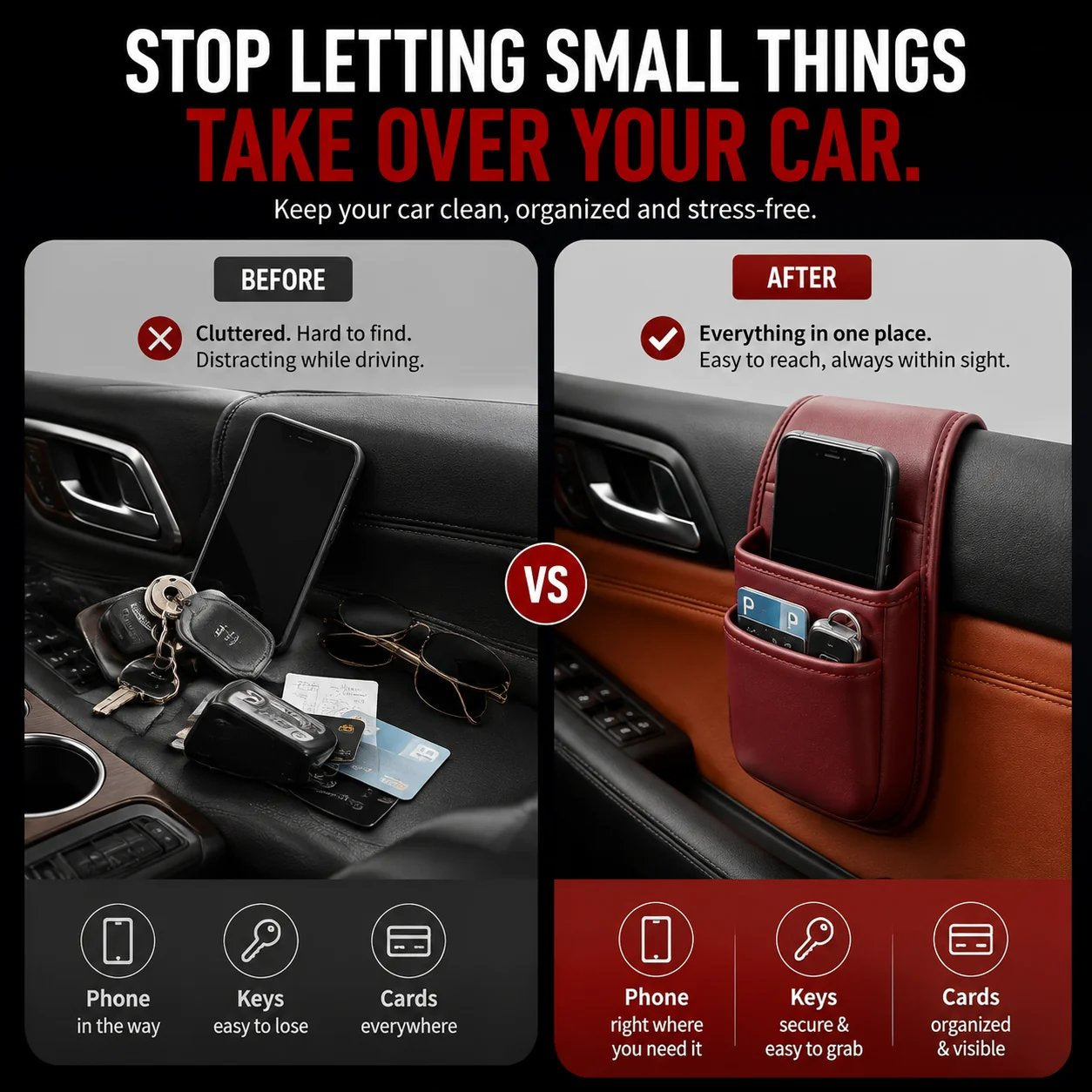Leather Car Door Storage Pocket | Double-Layer Car Door Organizer
