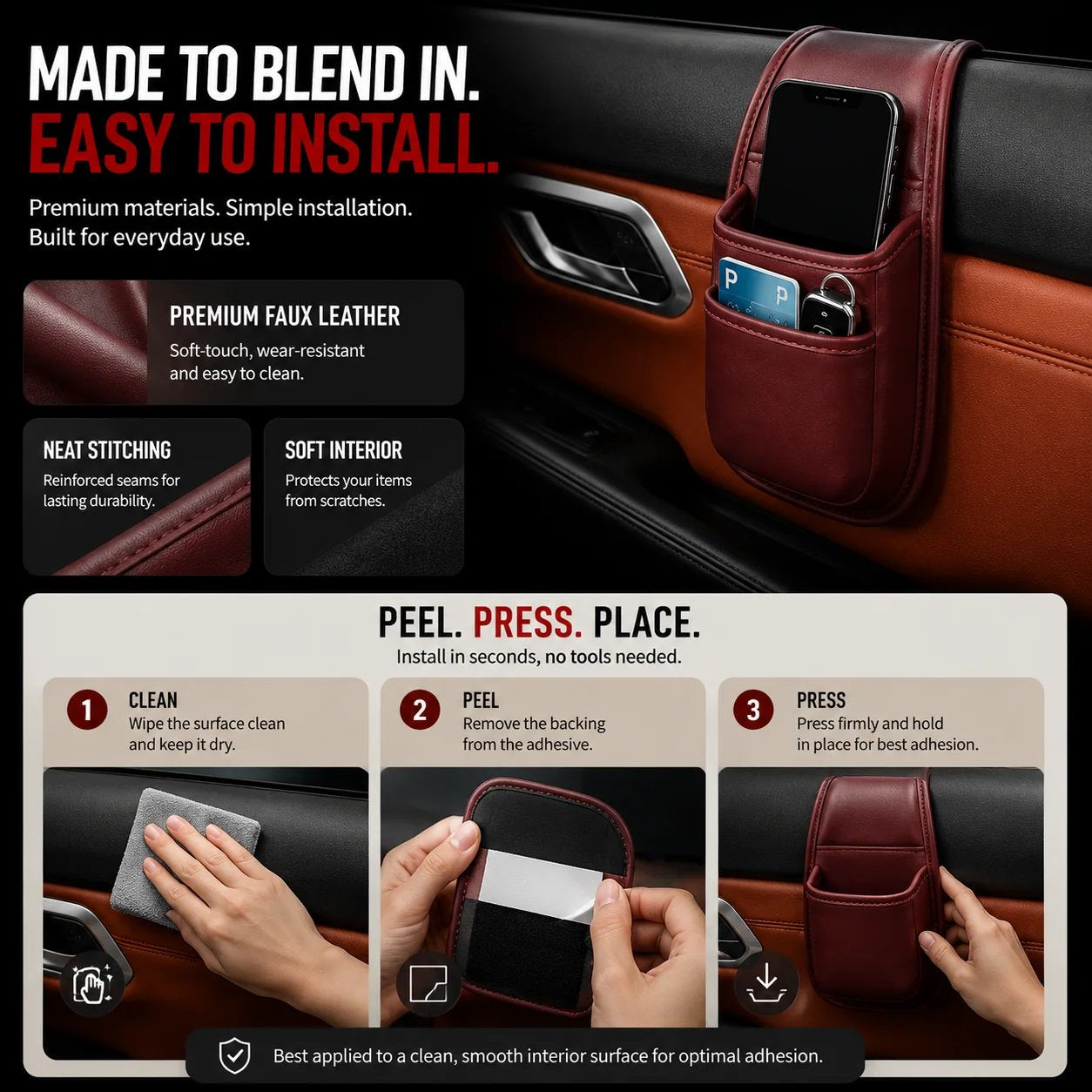 Leather Car Door Storage Pocket | Double-Layer Car Door Organizer