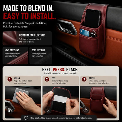 Leather Car Door Storage Pocket | Double-Layer Car Door Organizer