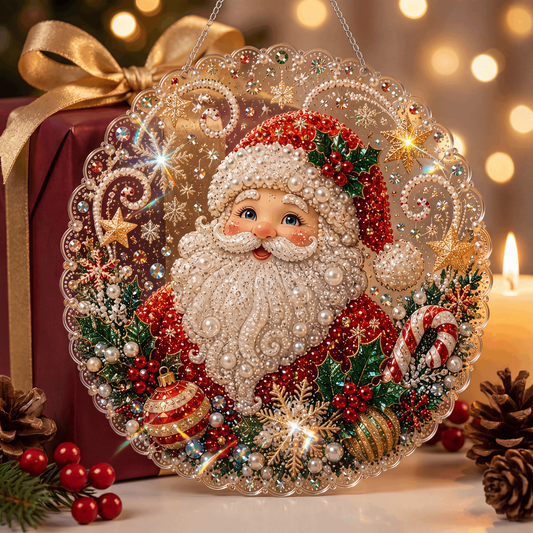 ✨ Christmas Pearl Diamond Art Hanging Ornament Kit | Luxury Flocked Canvas with Scratch-Resistant Non-Fading Pearl Beads DIY Handmade Holiday Hanging Decor 🎅💎