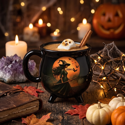 Witch Cauldron Coffee Mug - Black Ceramic 3-Legged Potion Cup for Halloween & Fall Aesthetic