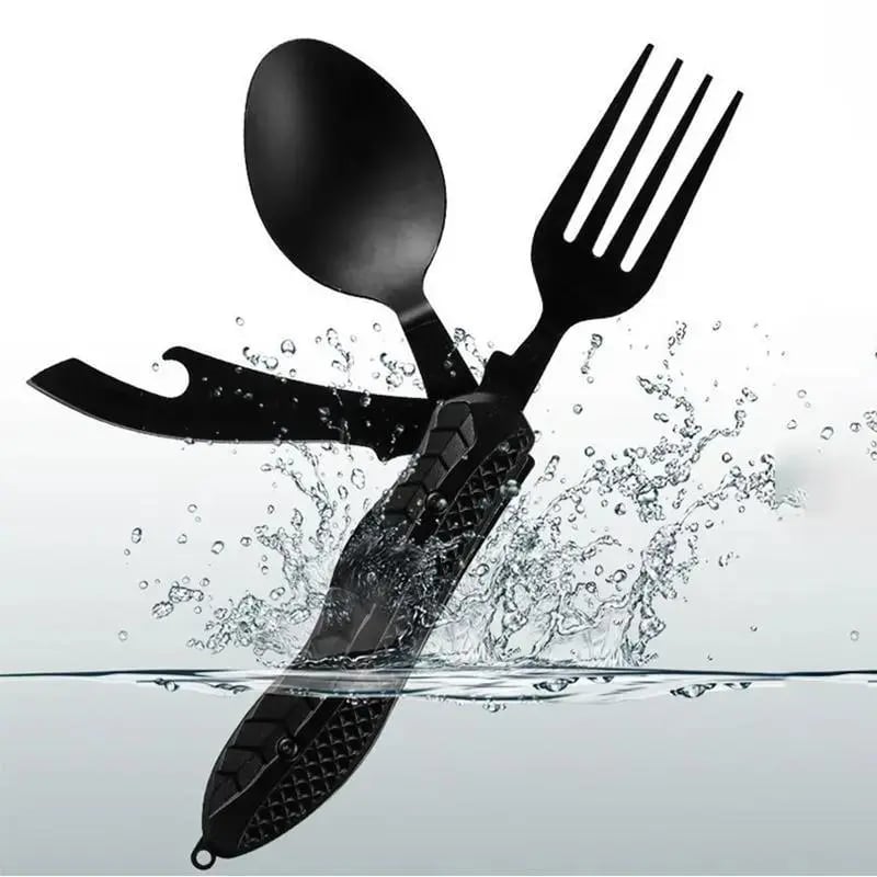 Foldable Stainless Steel Camping Utensil Multitool Set, Quick-Detach Portable Cutlery for Outdoor Backpacking &amp; Travel