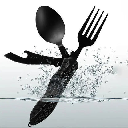 Foldable Stainless Steel Camping Utensil Multitool Set, Quick-Detach Portable Cutlery for Outdoor Backpacking &amp; Travel