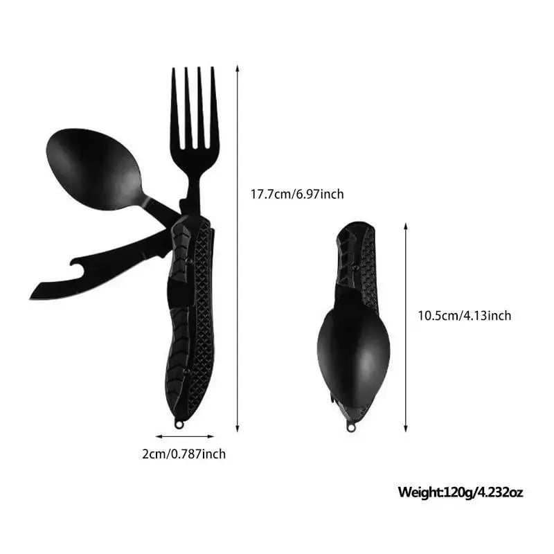 Foldable Stainless Steel Camping Utensil Multitool Set, Quick-Detach Portable Cutlery for Outdoor Backpacking &amp; Travel