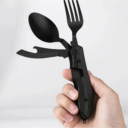 Foldable Stainless Steel Camping Utensil Multitool Set, Quick-Detach Portable Cutlery for Outdoor Backpacking &amp; Travel