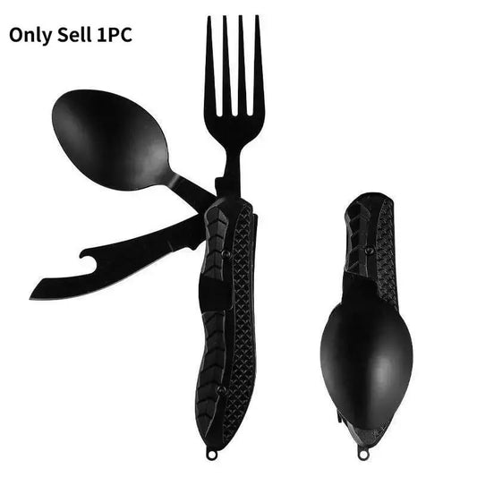 Foldable Stainless Steel Camping Utensil Multitool Set, Quick-Detach Portable Cutlery for Outdoor Backpacking &amp; Travel