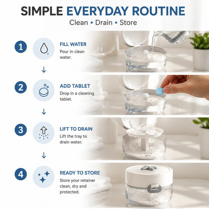 ✨ Portable 3-in-1 Retainer Cleaner Case | Clean, Drain, Dry & Store Aligners, Mouth Guards and Dentures in One Compact Organizer