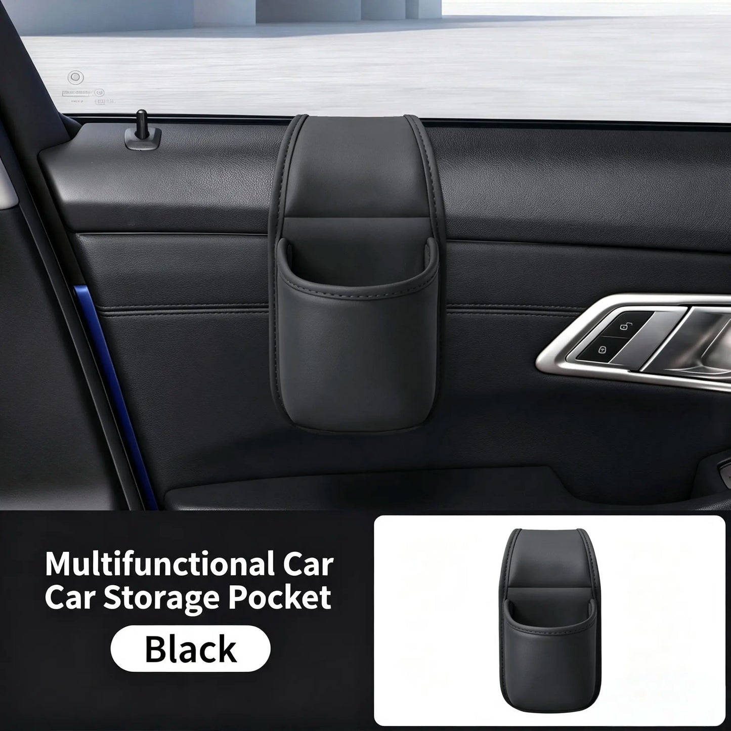 Leather Car Door Storage Pocket | Double-Layer Car Door Organizer