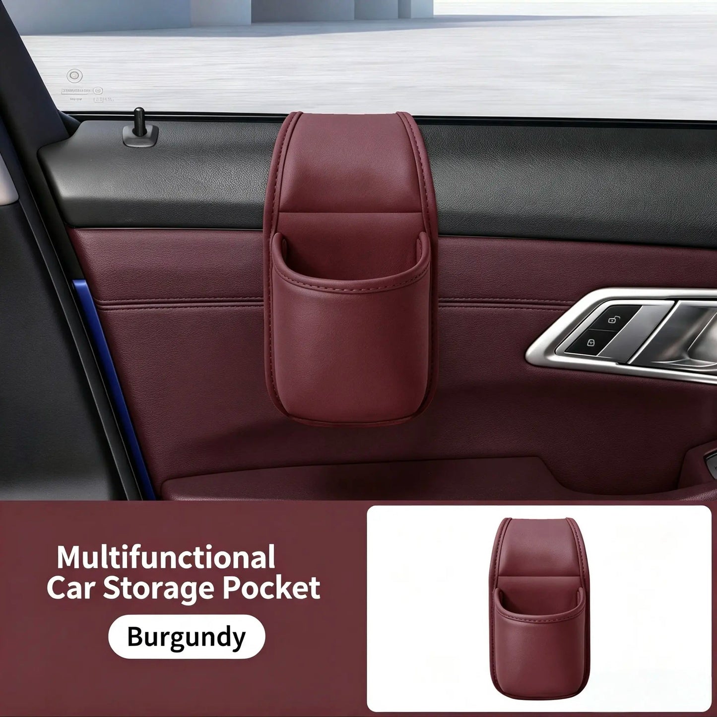 Leather Car Door Storage Pocket | Double-Layer Car Door Organizer