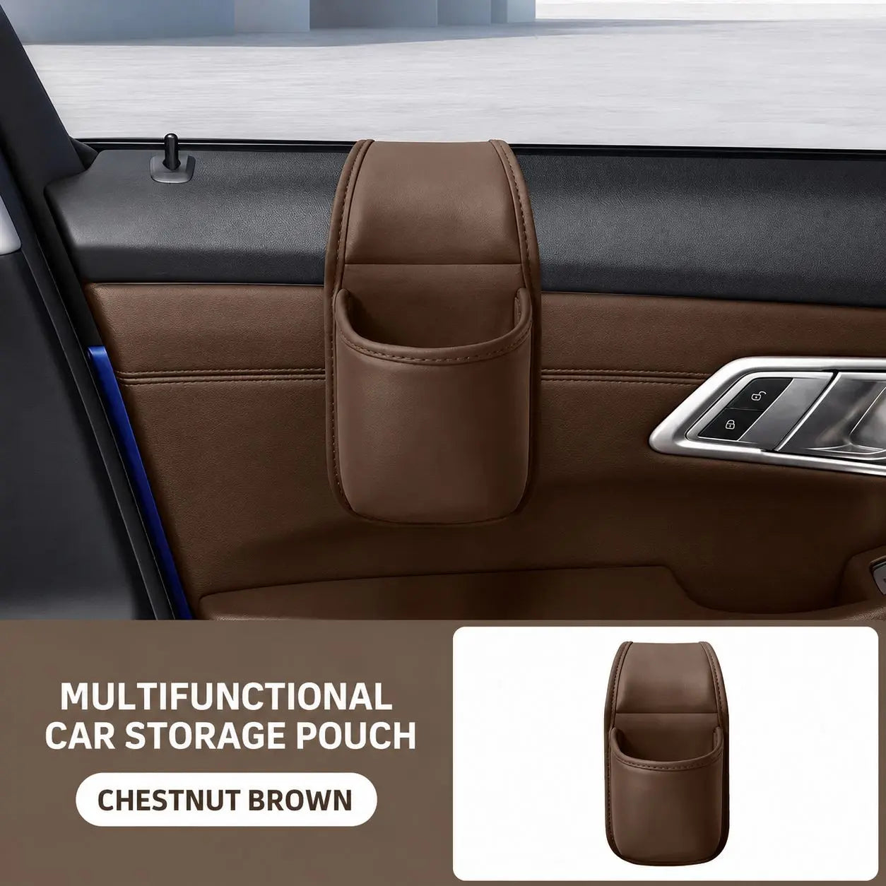 Leather Car Door Storage Pocket | Double-Layer Car Door Organizer