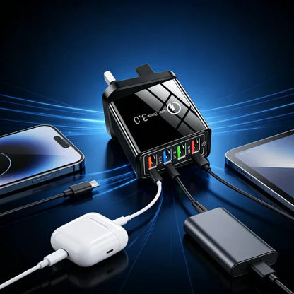 4-Port USB Travel Charger One Charger. Four Devices. Less to Pack.