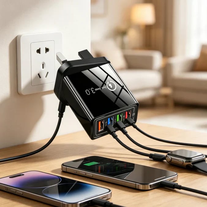 4-Port USB Travel Charger One Charger. Four Devices. Less to Pack.