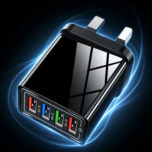 4-Port USB Travel Charger One Charger. Four Devices. Less to Pack.