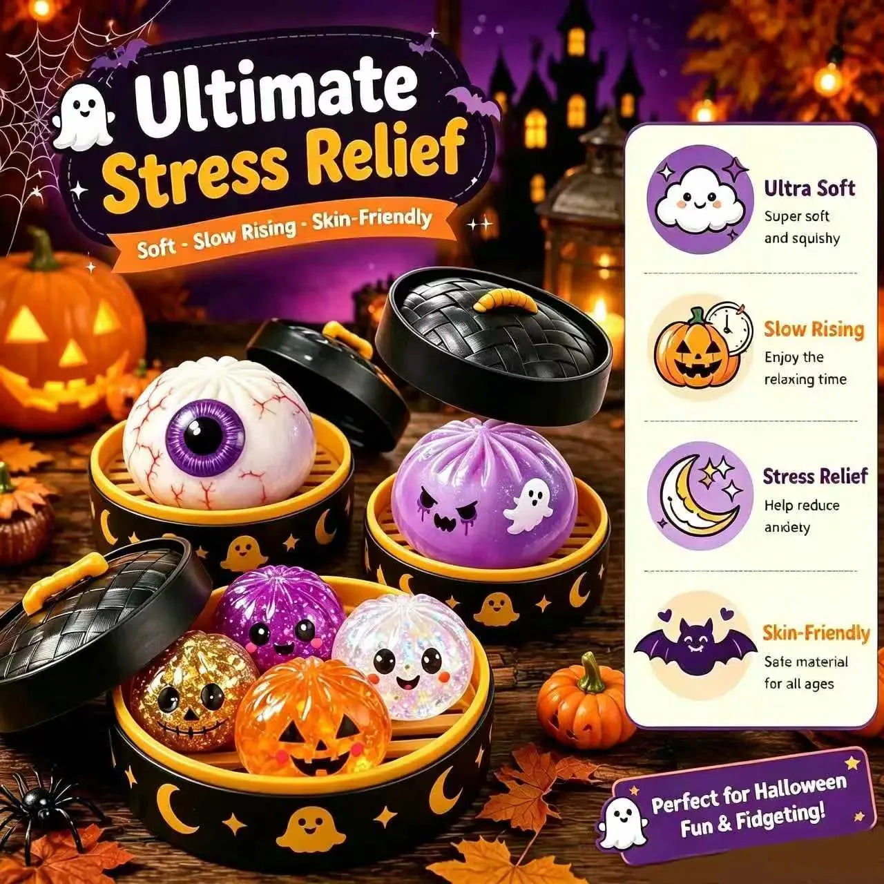 👻Cute Halloween scary ghost Maruko squeeze toy set🎃