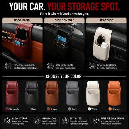 Leather Car Door Storage Pocket | Double-Layer Car Door Organizer