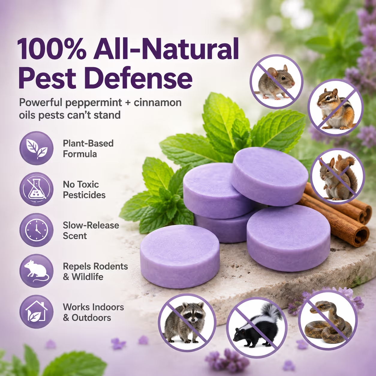 ✅ 10,000+ Happy Customers 🐭 All-Natural Peppermint & Cinnamon Pest & Rodent Repellent Pucks 🕷️🐍