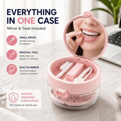✨ Portable 3-in-1 Retainer Cleaner Case | Clean, Drain, Dry & Store Aligners, Mouth Guards and Dentures in One Compact Organizer