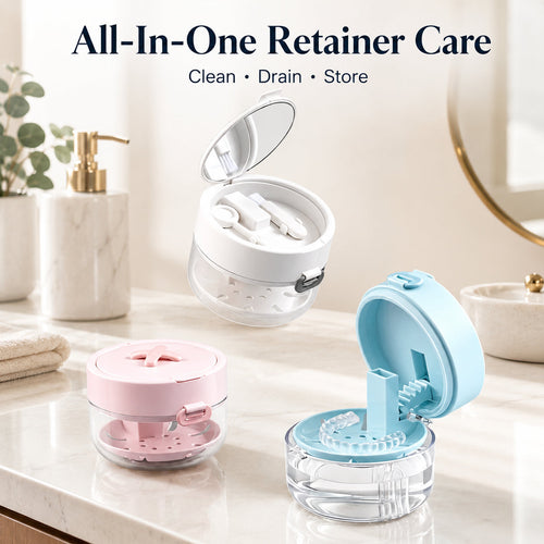 ✨ Portable 3-in-1 Retainer Cleaner Case | Clean, Drain, Dry & Store Aligners, Mouth Guards and Dentures in One Compact Organizer